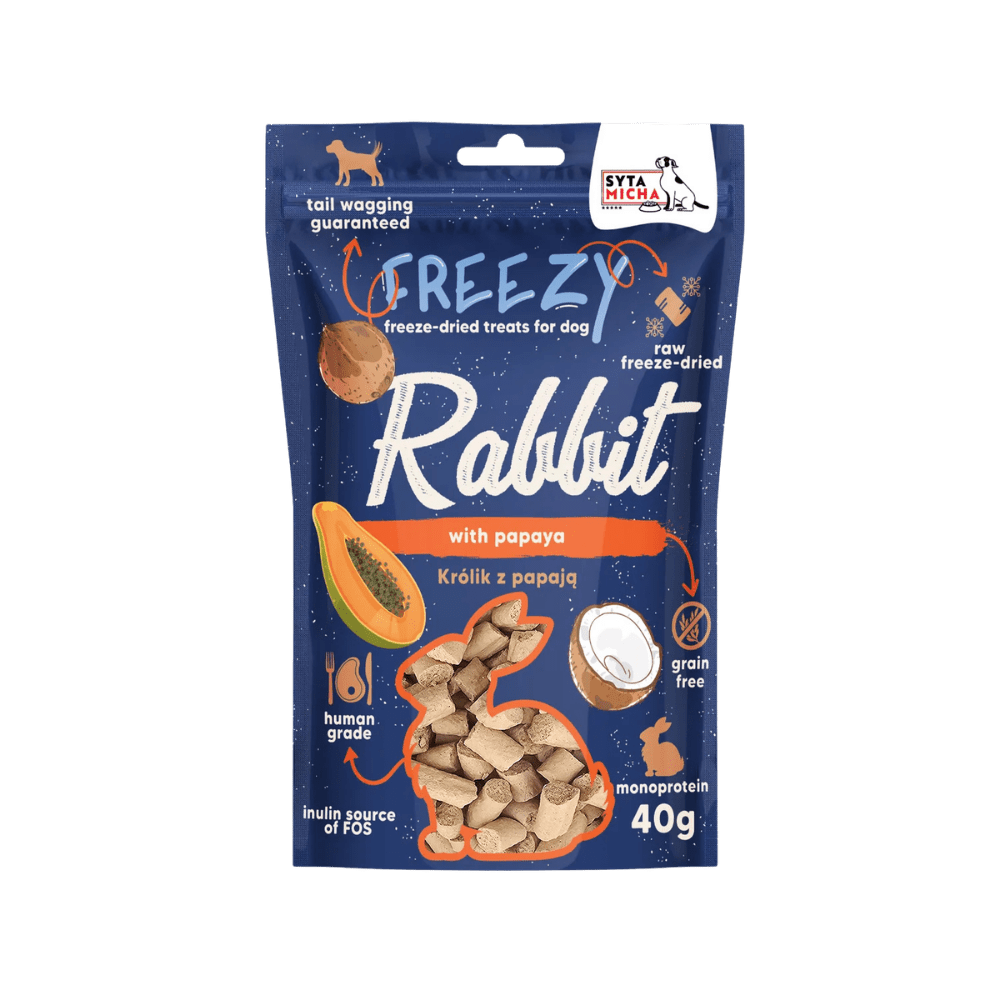 SYTA MICHA FREEZY – Liofilizowane przysmaki dla psa, królik z papają 40g