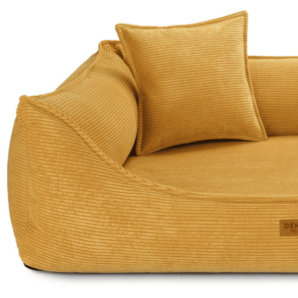 DENZOO Torino Mustard – Legowisko z materacem ortopedycznym, kanapa dla psa i kota, musztardowe