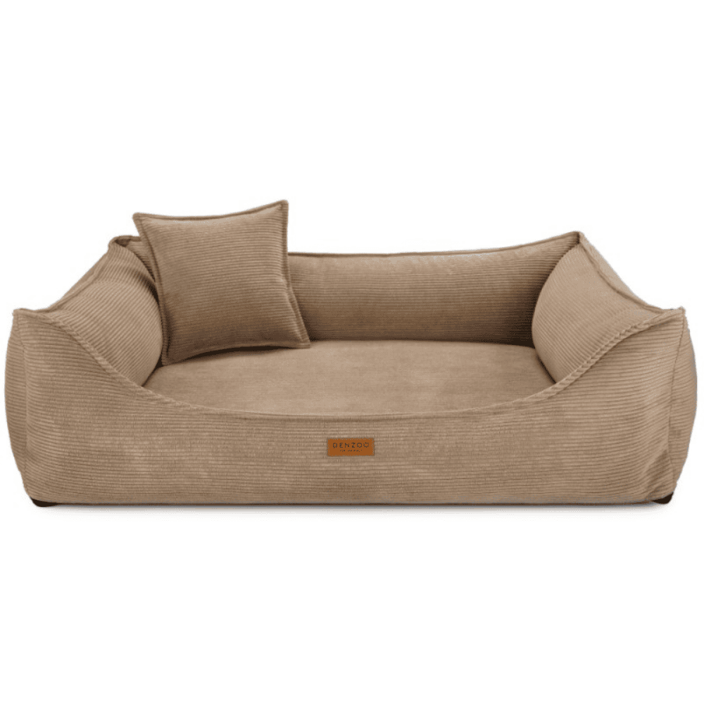 DENZOO Torino Dark Beige – Legowisko z materacem ortopedycznym, kanapa dla psa i kota, ciemnobeżowe