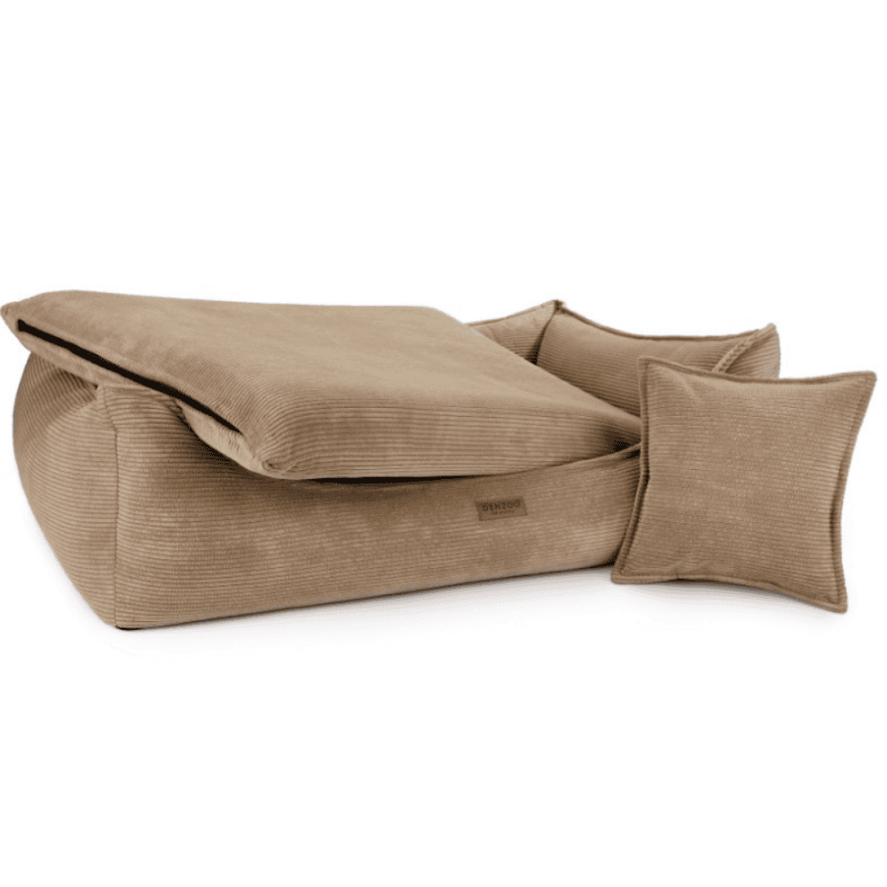 DENZOO Torino Dark Beige – Legowisko z materacem ortopedycznym, kanapa dla psa i kota, ciemnobeżowe