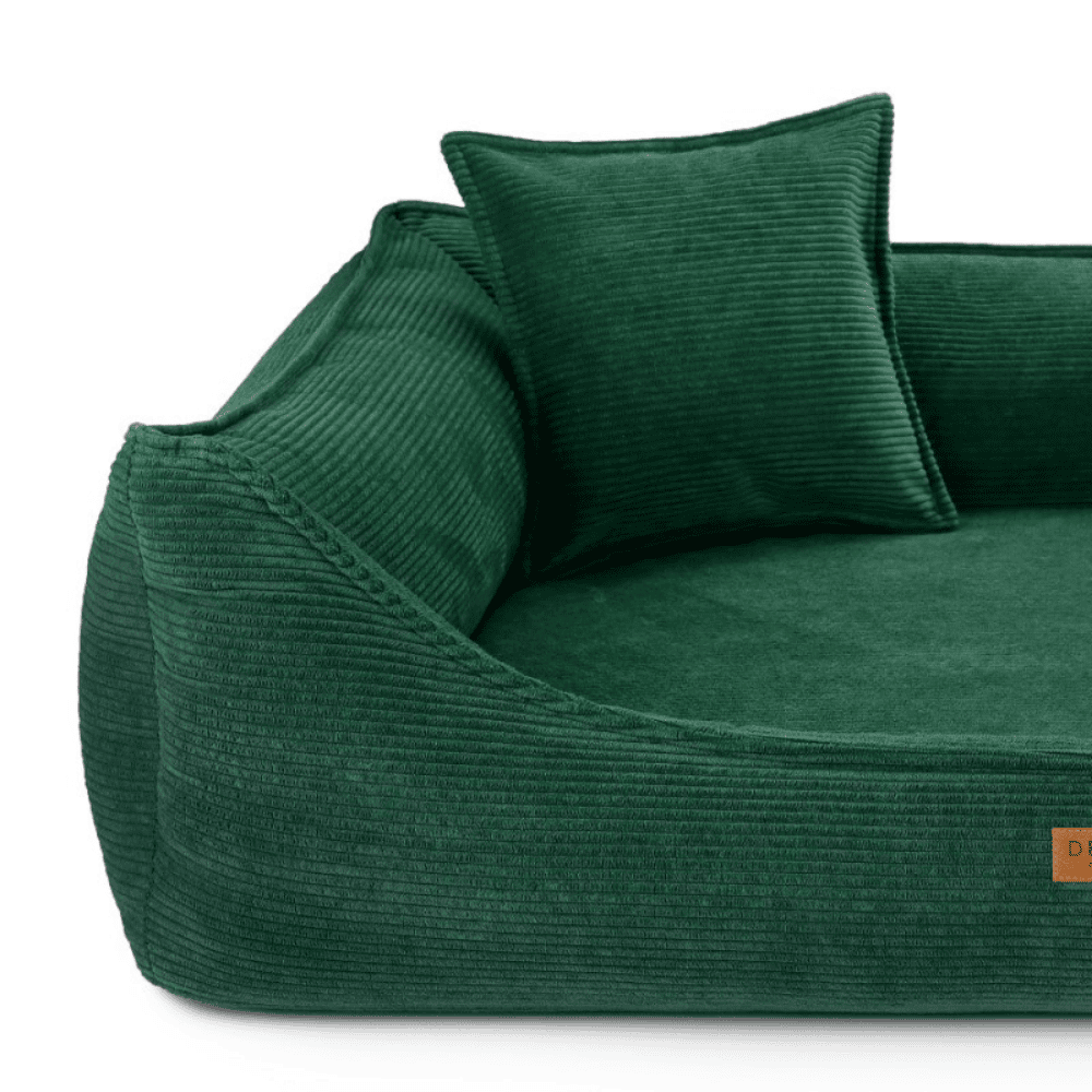 DENZOO Torino Bottle Green – Legowisko z materacem ortopedycznym, kanapa dla psa i kota, ciemnozielone