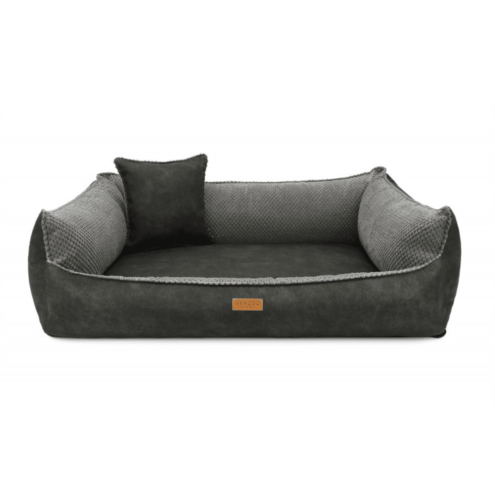 DENZOO Ancona Dark Grey – Legowisko z materacem ortopedycznym, kanapa dla psa i kota, ciemnoszare