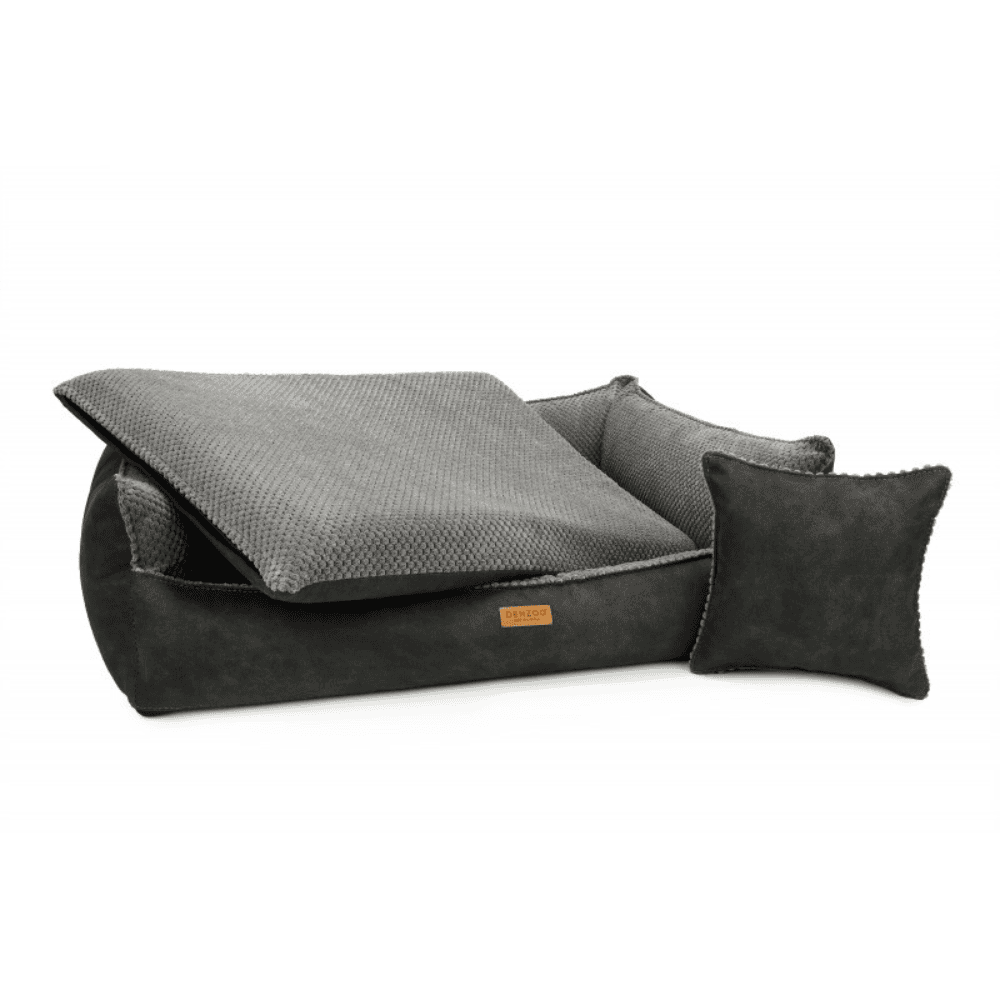 DENZOO Ancona Dark Grey – Legowisko z materacem ortopedycznym, kanapa dla psa i kota, ciemnoszare