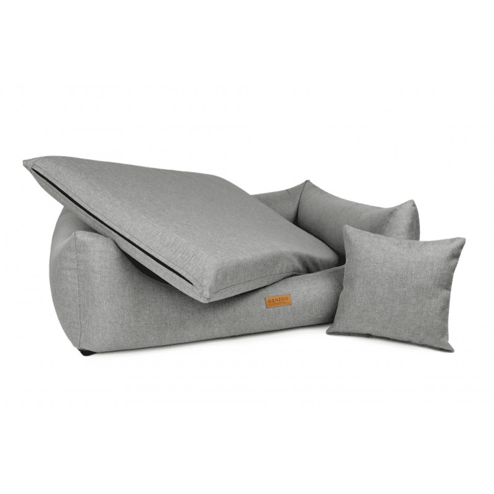 DENZOO Modena Light Grey – Legowisko z materacem ortopedycznym, kanapa dla psa i kota, jasnoszare