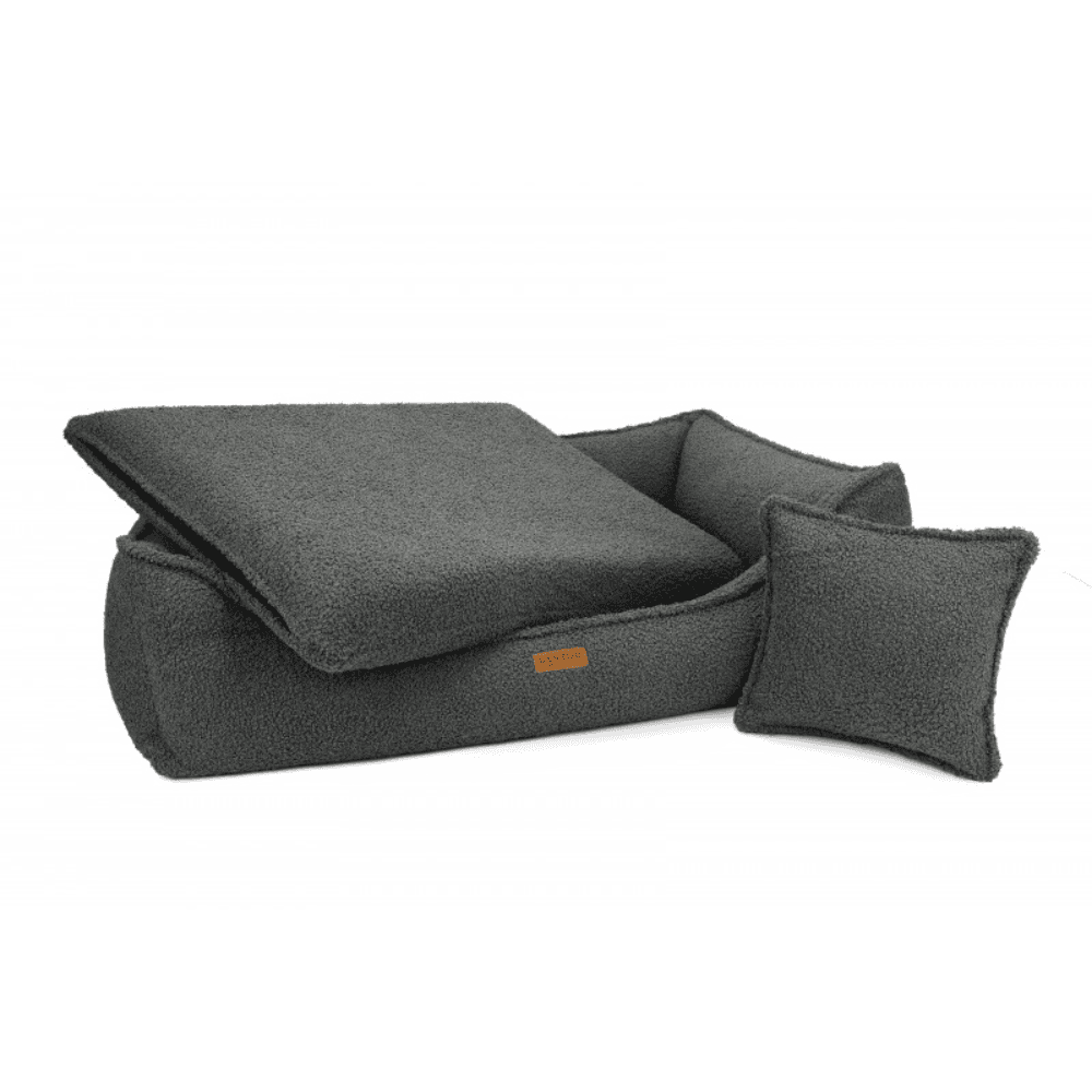 DENZOO Belluno Dark Grey – Legowisko z materacem ortopedycznym, kanapa dla psa i kota, ciemnoszare