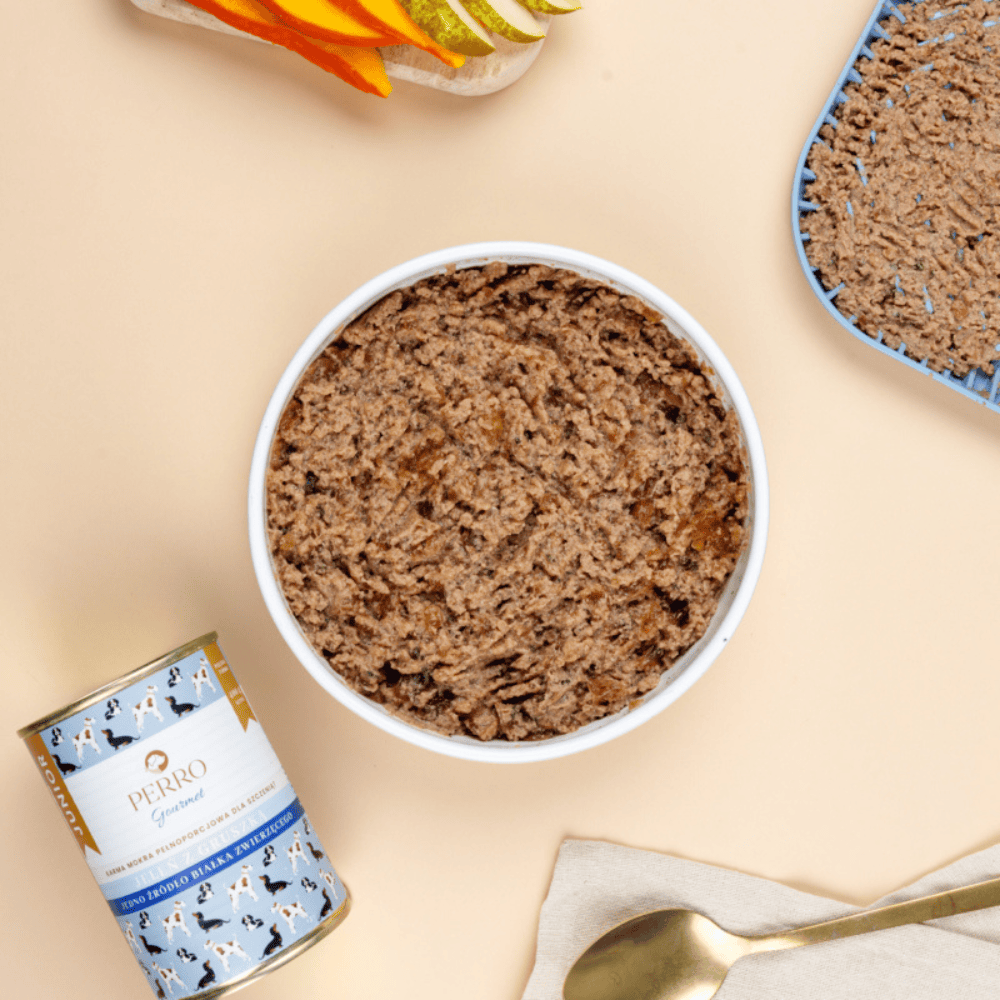 Perro Gourmet Junior – Monobiałkowa karma mokra dla szczeniąt, jeleń z gruszką