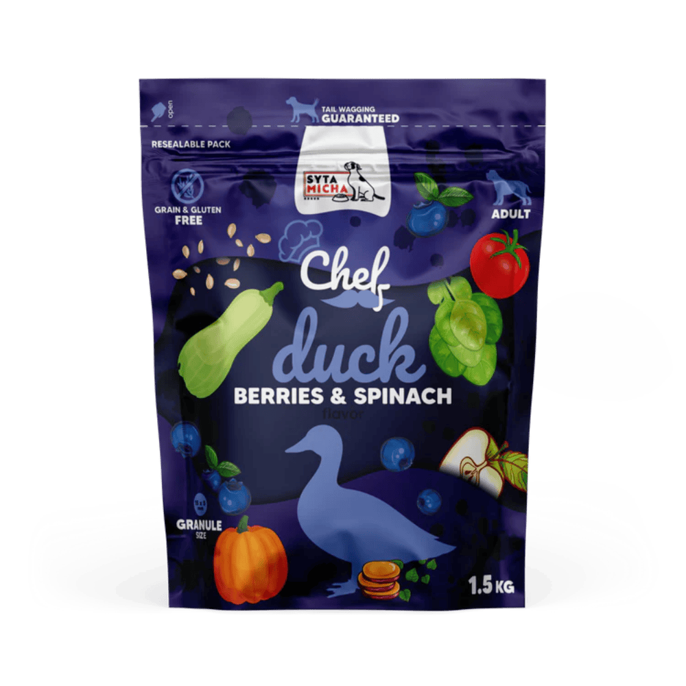 Syta Micha Chef – Karma sucha dla psa, kaczka z jagodami i szpinakiem