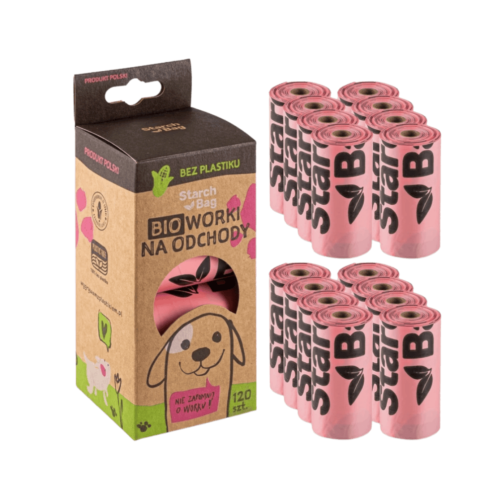 StarchBag BIOworki - Woreczki na psie odchody w 100% kompostowalne, różowe
