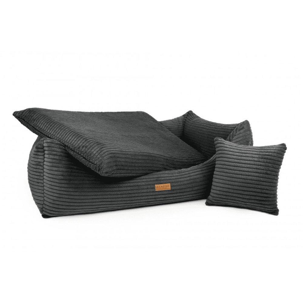 DENZOO Rimini Dark Grey – Legowisko z materacem ortopedycznym, kanapa dla psa i kota, ciemnoszare