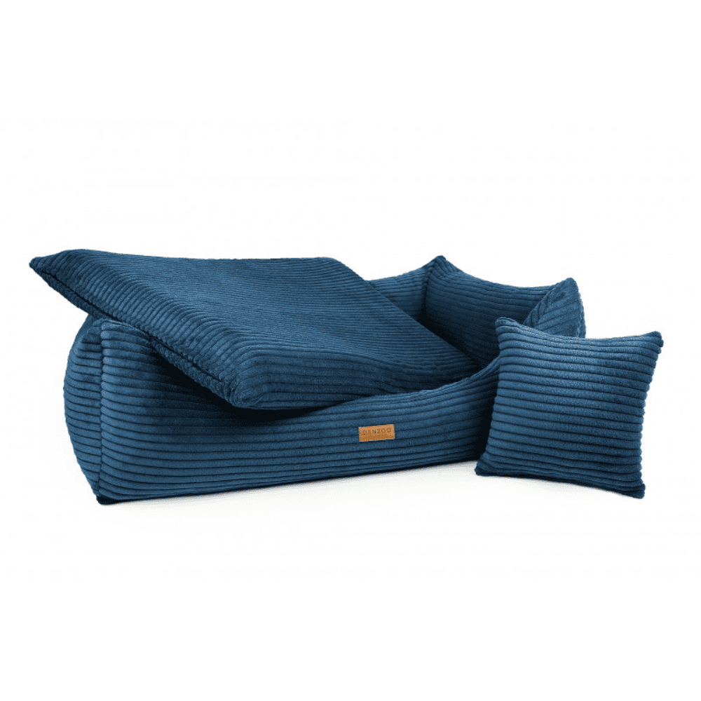 DENZOO Rimini Navy Blue – Legowisko z materacem ortopedycznym, kanapa dla psa i kota, granatowe