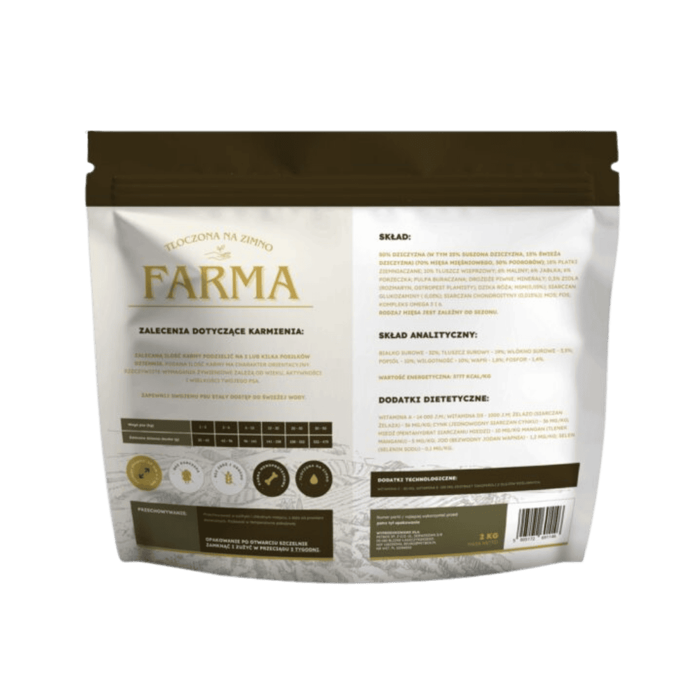 Farma – Karma sucha tłoczona na zimno dla psów dorosłych, dziczyzna