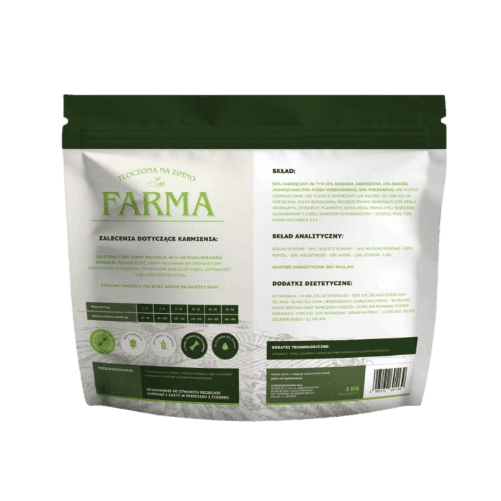 Farma – Karma sucha tłoczona na zimno dla psów dorosłych, jagnięcina
