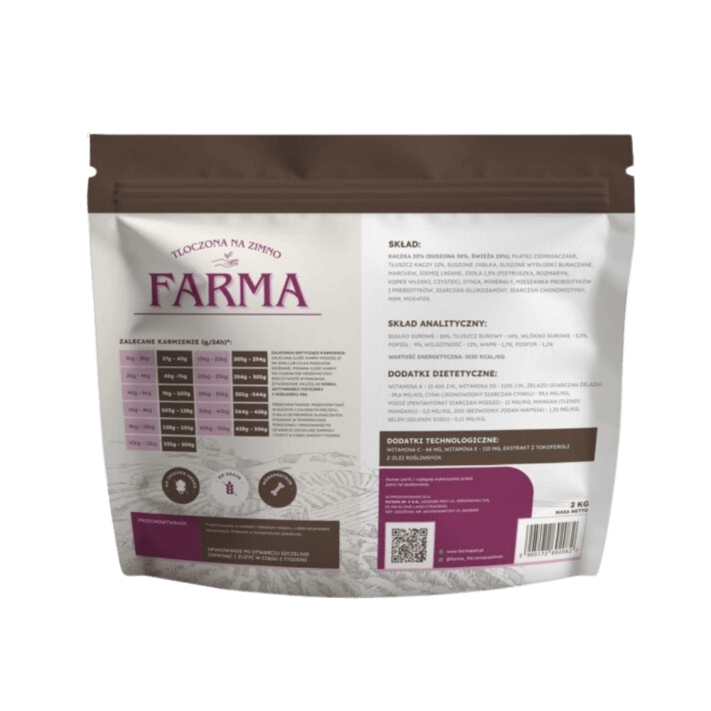 Farma – Karma sucha tłoczona na zimno dla psów dorosłych, kaczka