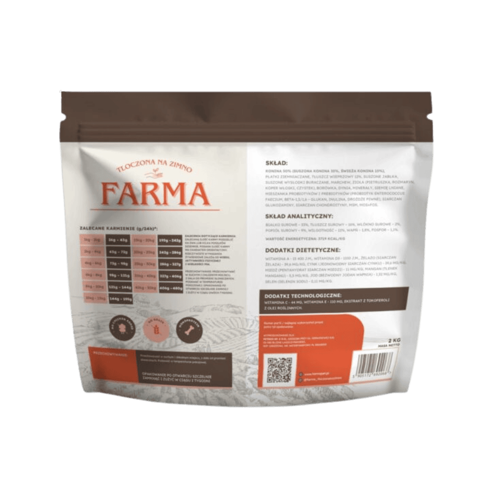 Farma – Karma sucha tłoczona na zimno dla psów dorosłych, konina