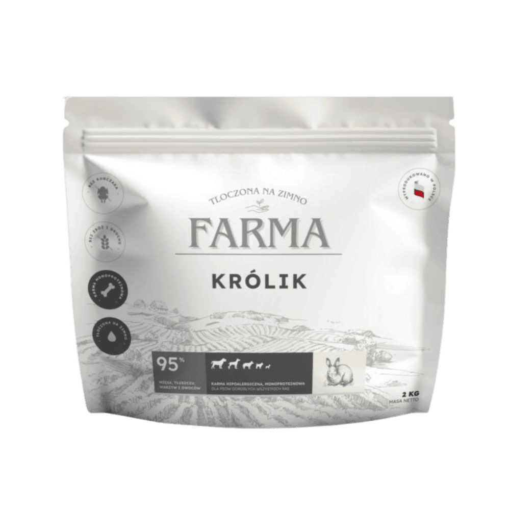 Farma – Karma sucha tłoczona na zimno dla psów dorosłych, królik