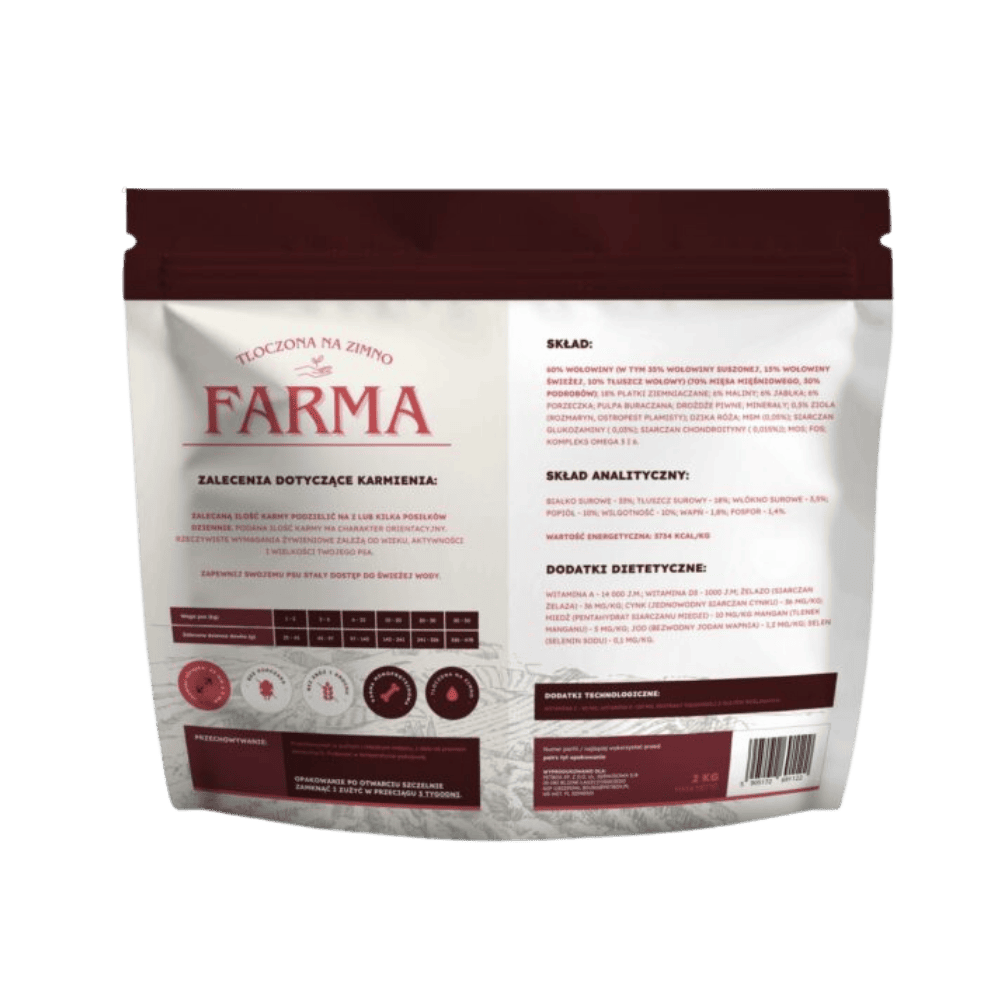 Farma – Karma sucha tłoczona na zimno dla psów dorosłych, wołowina