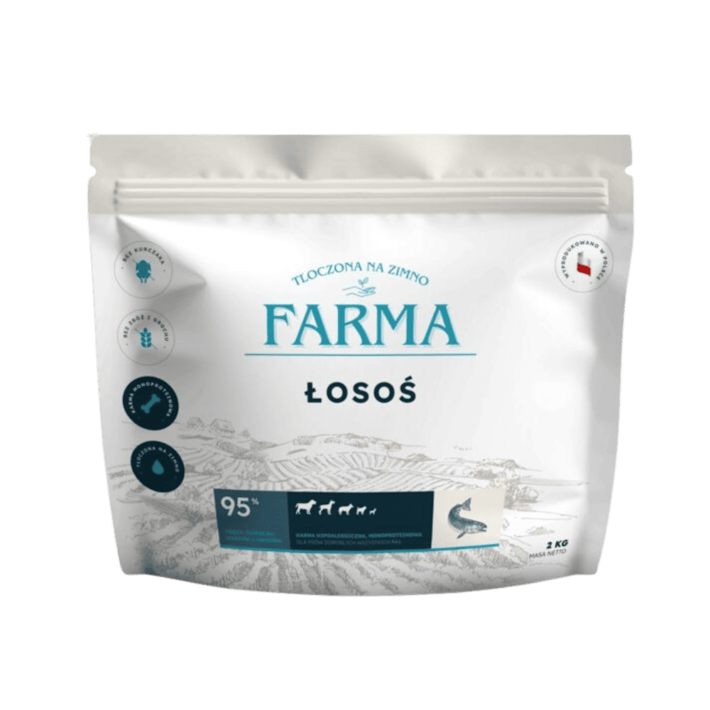 Farma – Karma sucha tłoczona na zimno dla psów dorosłych, łosoś