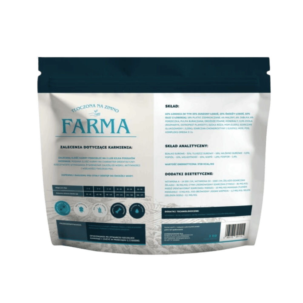 Farma – Karma sucha tłoczona na zimno dla psów dorosłych, łosoś