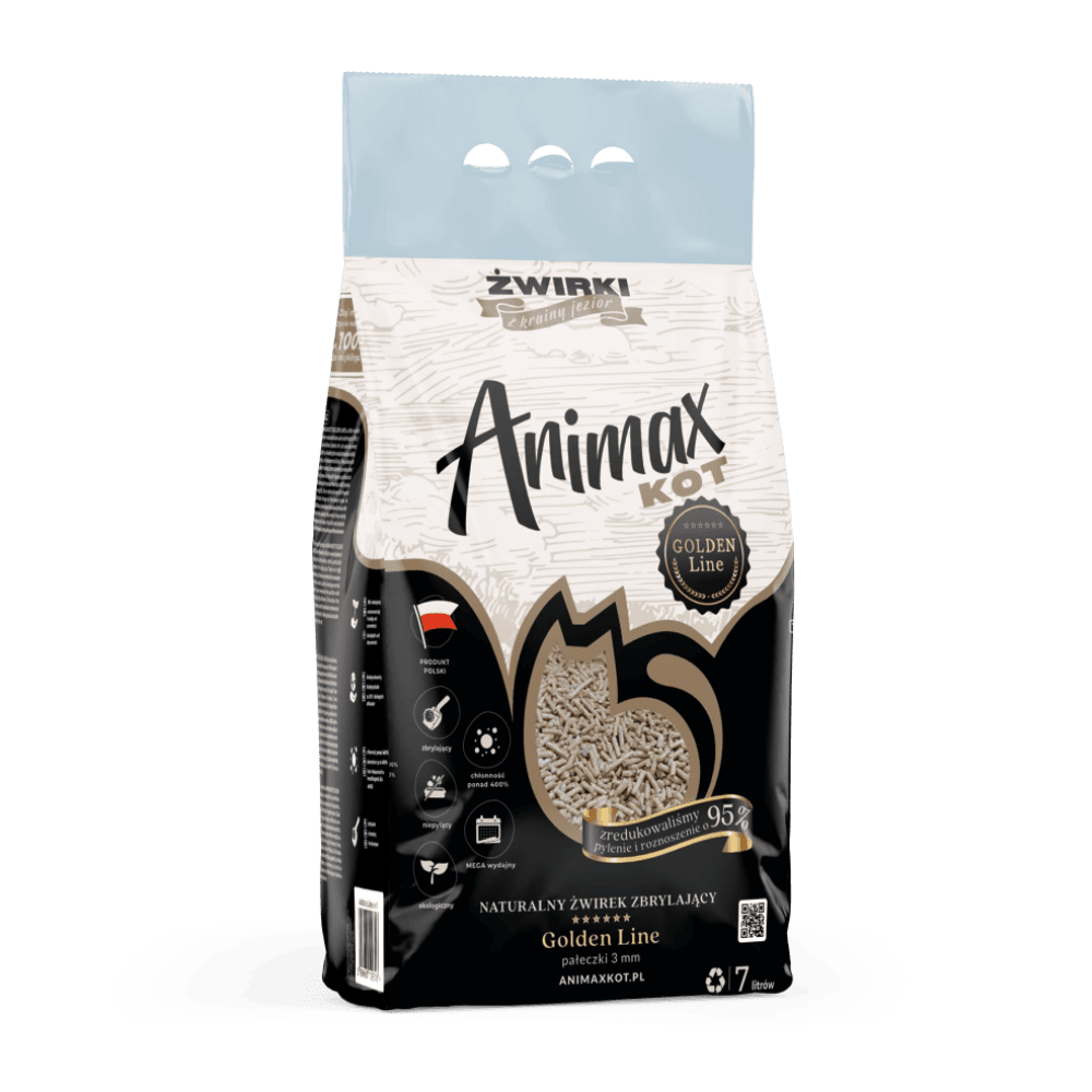 AnimaxKot Golden Line - Naturalny żwirek zbrylający dla kota, pellet 3mm, bezzapachowy