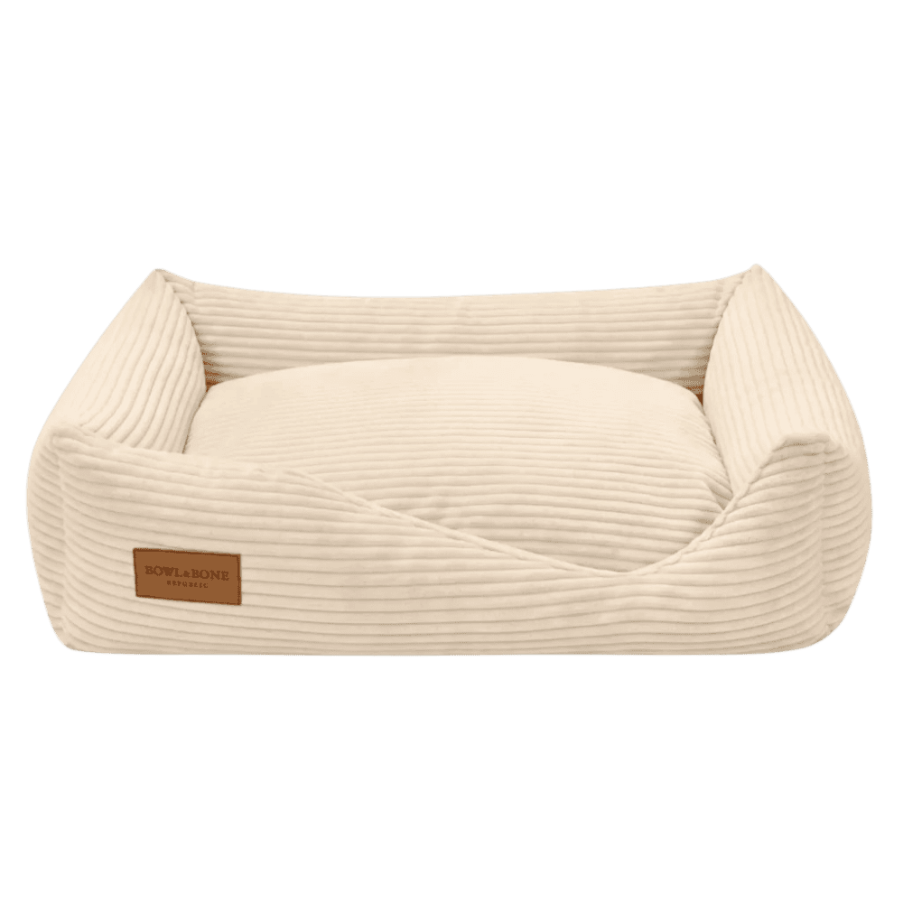 Bowl&Bone Republic Deco – Sztruksowe legowisko, kanapa dla psa i kota, kremowe