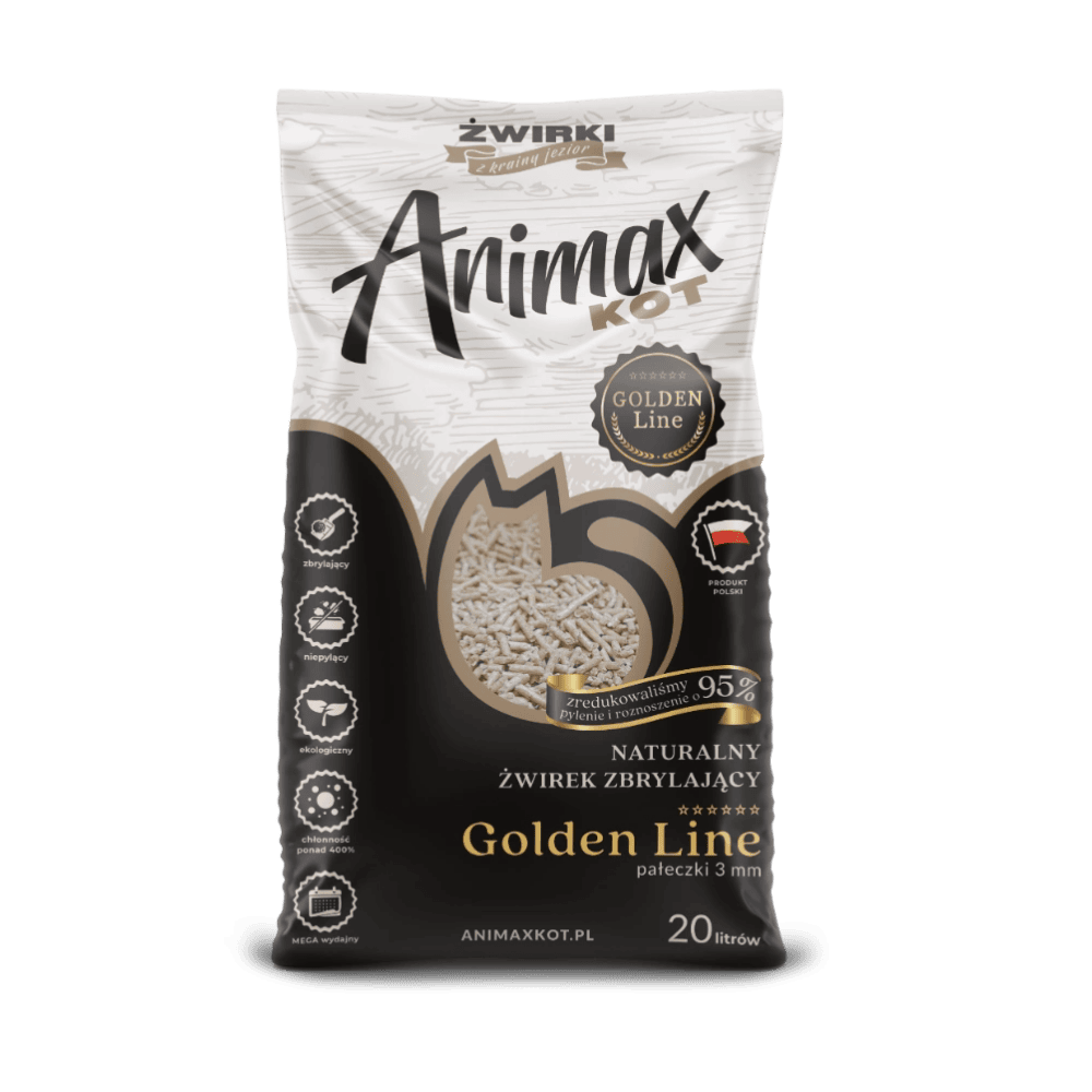 AnimaxKot Golden Line - Naturalny żwirek zbrylający dla kota, pellet 3mm, bezzapachowy
