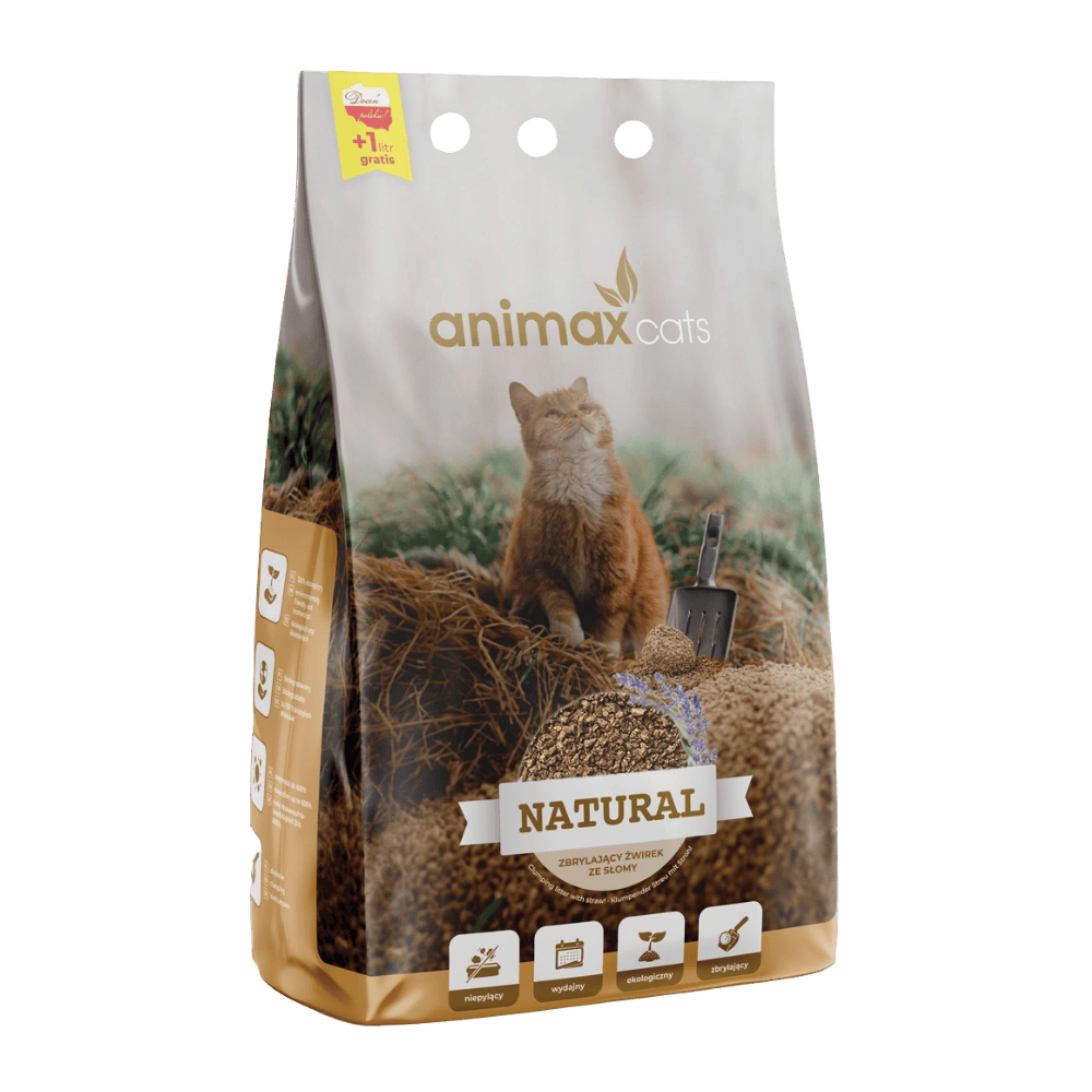 AnimaxKot Natural Kruszon - Naturalny żwirek zbrylający dla kota, ze słomy, lawendowy