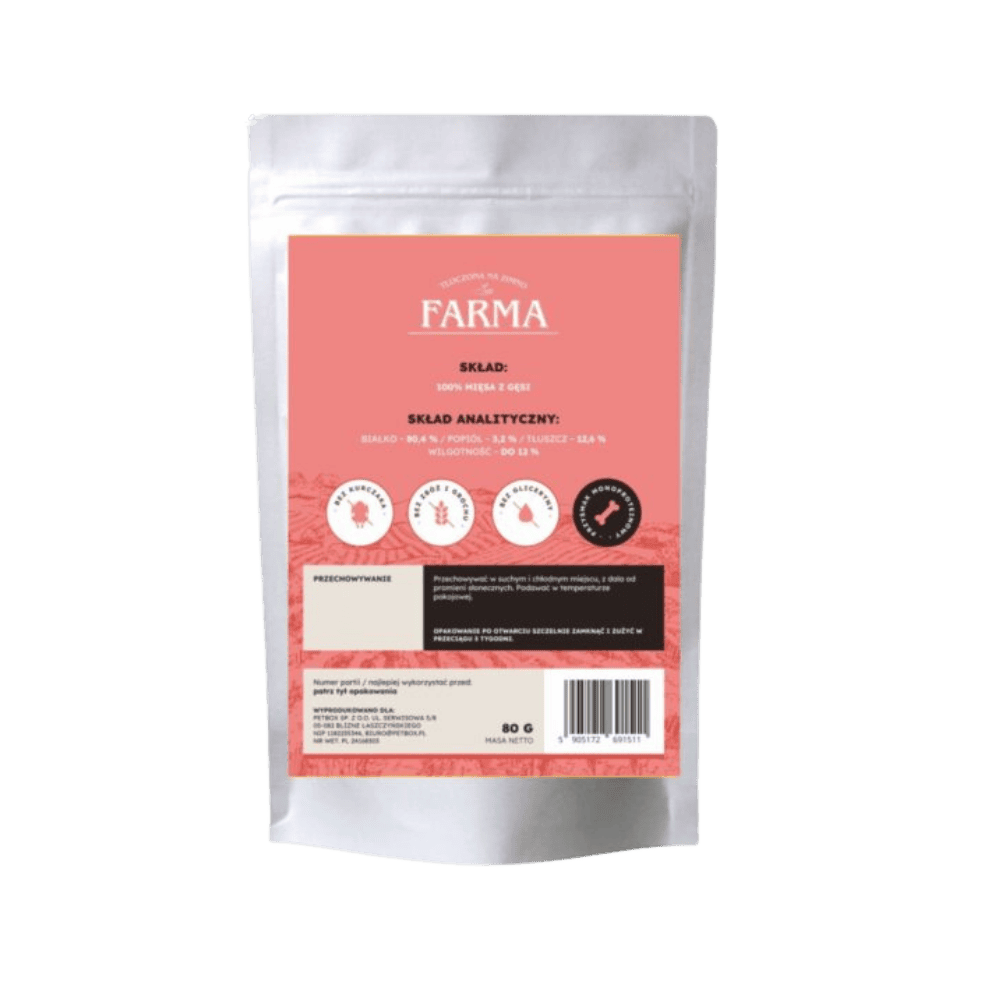 Farma – Przysmaki dla psa, suszone paski z gęsiny 80g