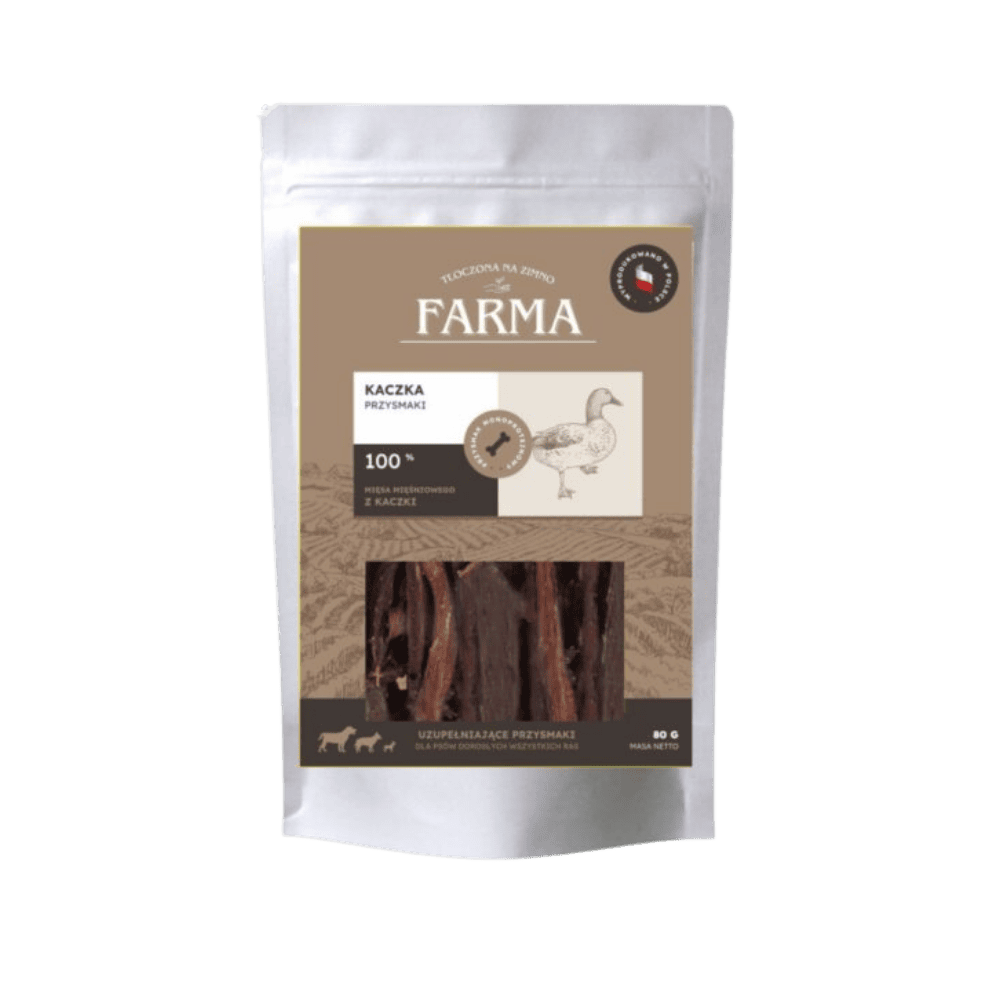 Farma – Przysmaki dla psa, suszone paski z kaczki 80g