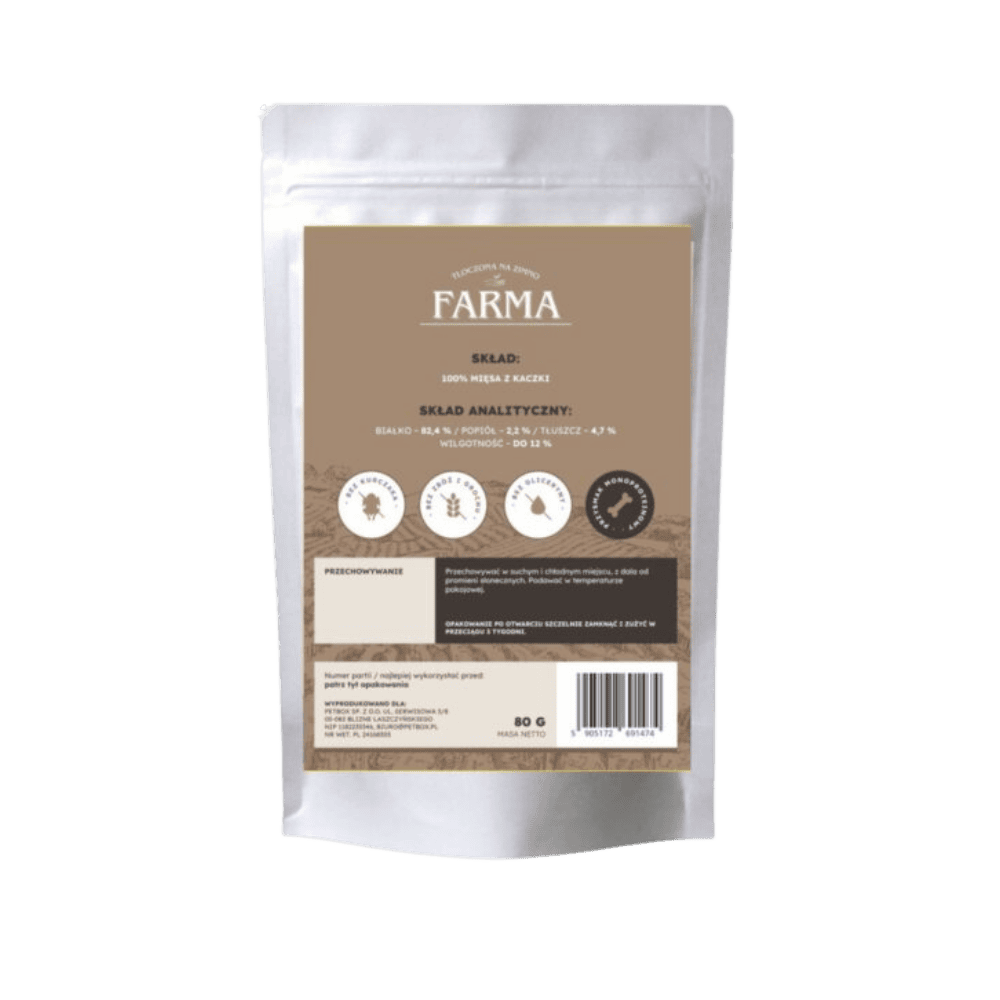 Farma – Przysmaki dla psa, suszone paski z kaczki 80g