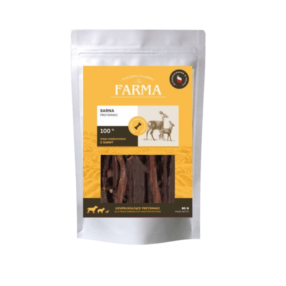 Farma – Przysmaki dla psa, suszone paski z sarny 80g