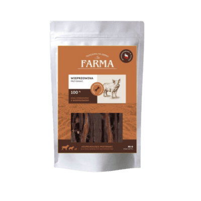 Farma – Przysmaki dla psa, suszone paski z wieprzowiny 80g - obrazek 1