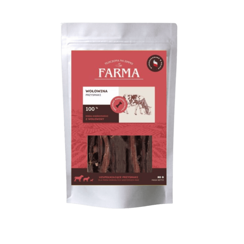 Farma – Przysmaki dla psa, suszone paski z wołowiny 80g