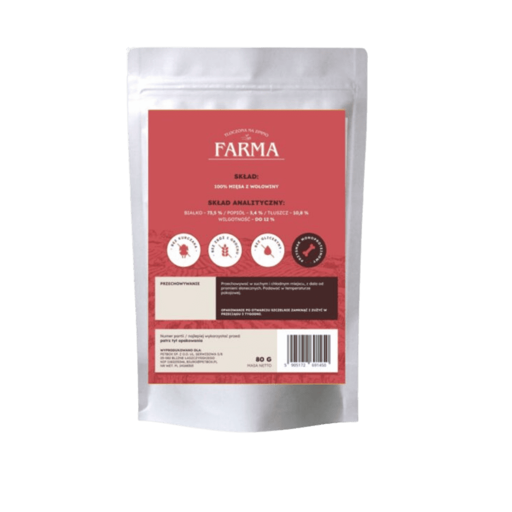 Farma – Przysmaki dla psa, suszone paski z wołowiny 80g
