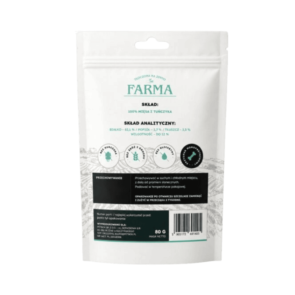 Farma – Przysmaki dla psa, suszone trenerki z tuńczyka 80g
