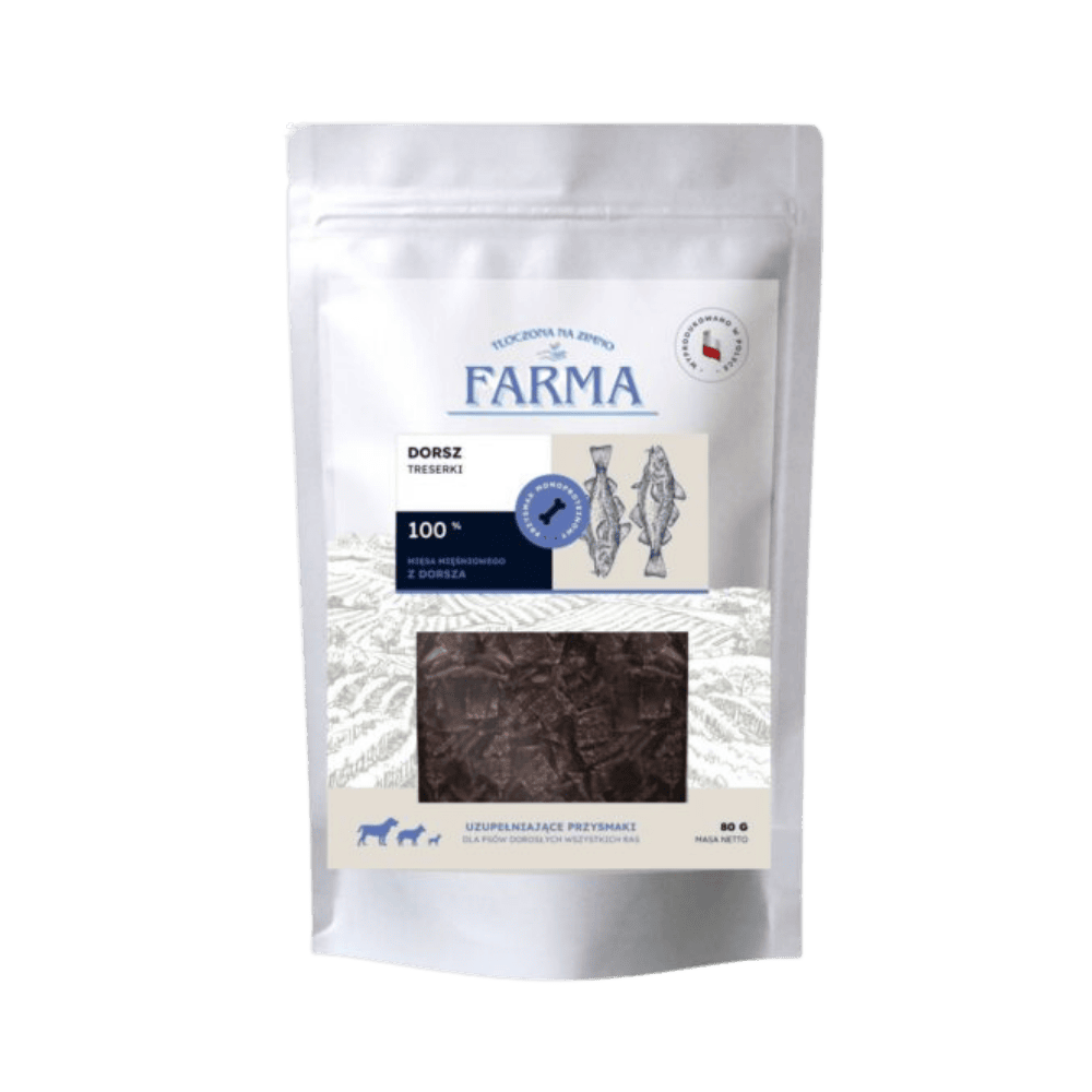 Farma – Przysmaki dla psa, suszone trenerki z dorsza 80g