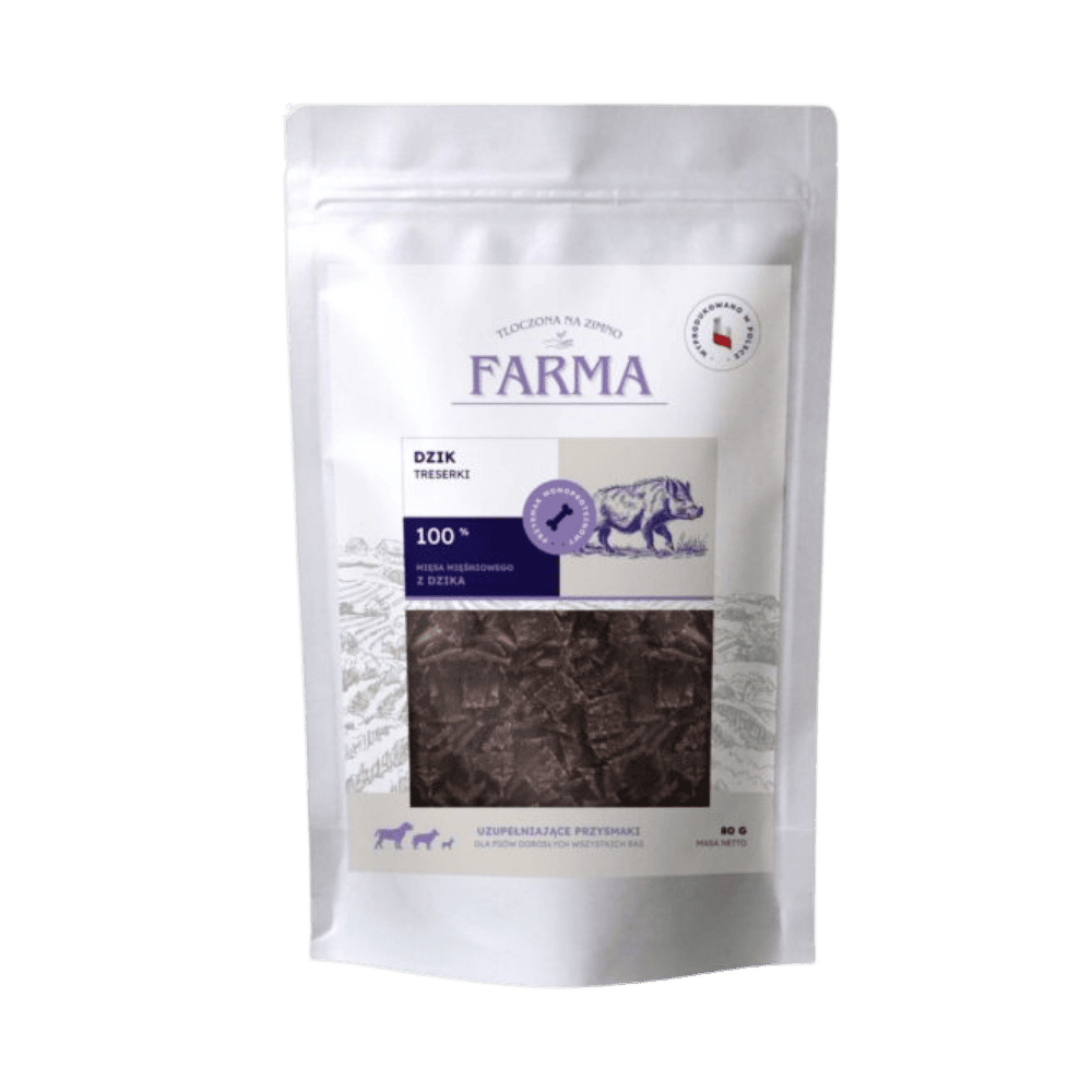 Farma – Przysmaki dla psa, suszone trenerki z dzika 80g