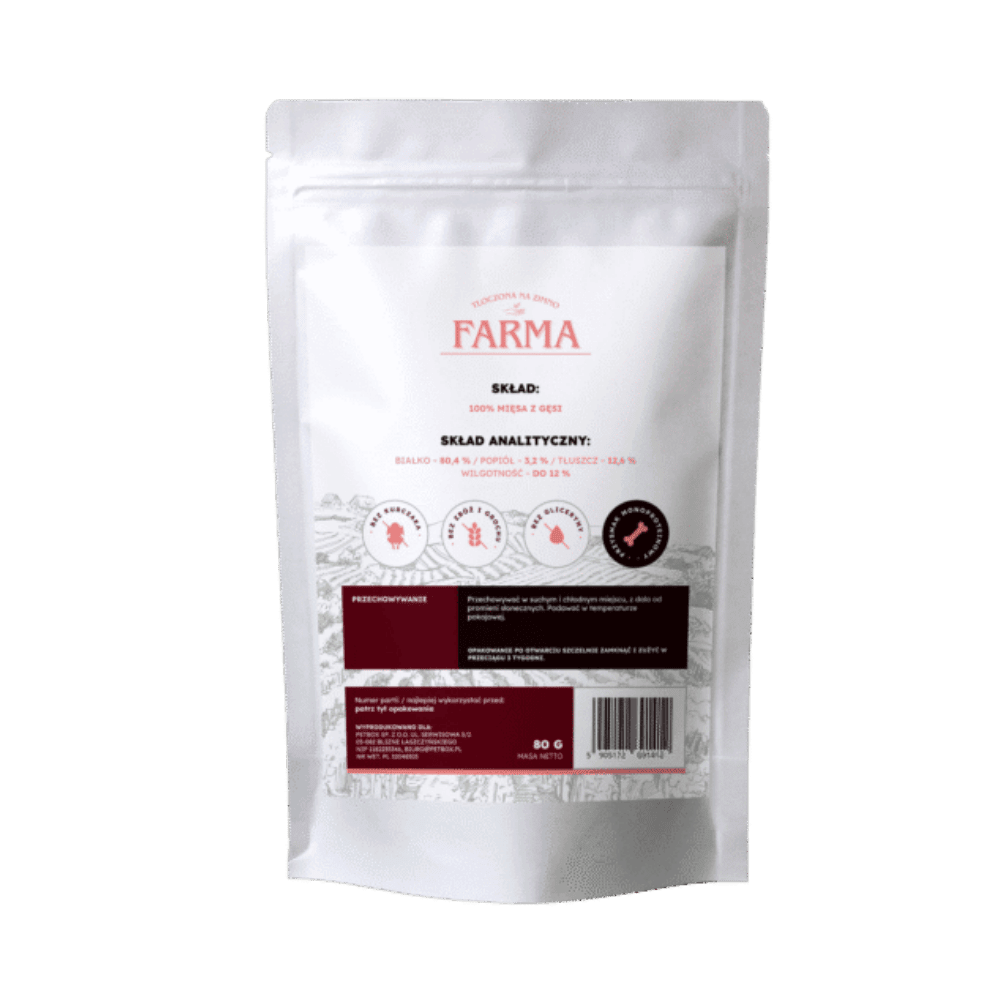 Farma – Przysmaki dla psa, suszone trenerki z gęsiny 80g