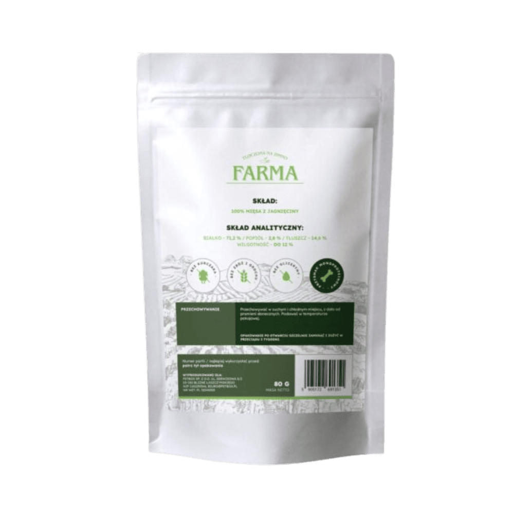 Farma – Przysmaki dla psa, suszone trenerki z jagnięciny 80g