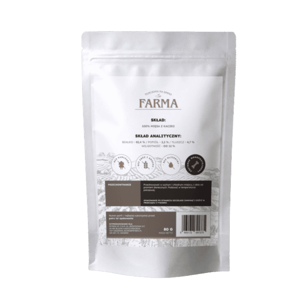 Farma – Przysmaki dla psa, suszone trenerki z kaczki 80g