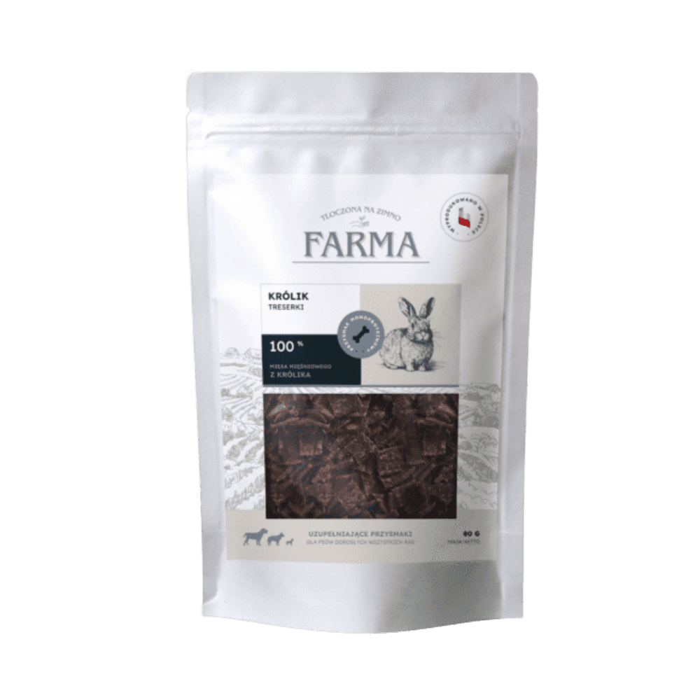 Farma – Przysmaki dla psa, suszone trenerki z królika 80g