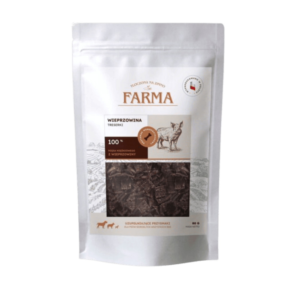 Farma – Przysmaki dla psa, suszone trenerki z wieprzowiny 80g