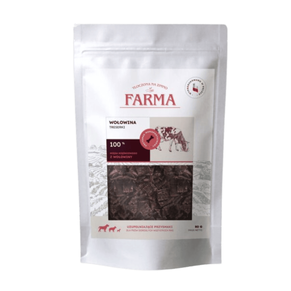 Farma – Przysmaki dla psa, suszone trenerki z wołowiny 80g