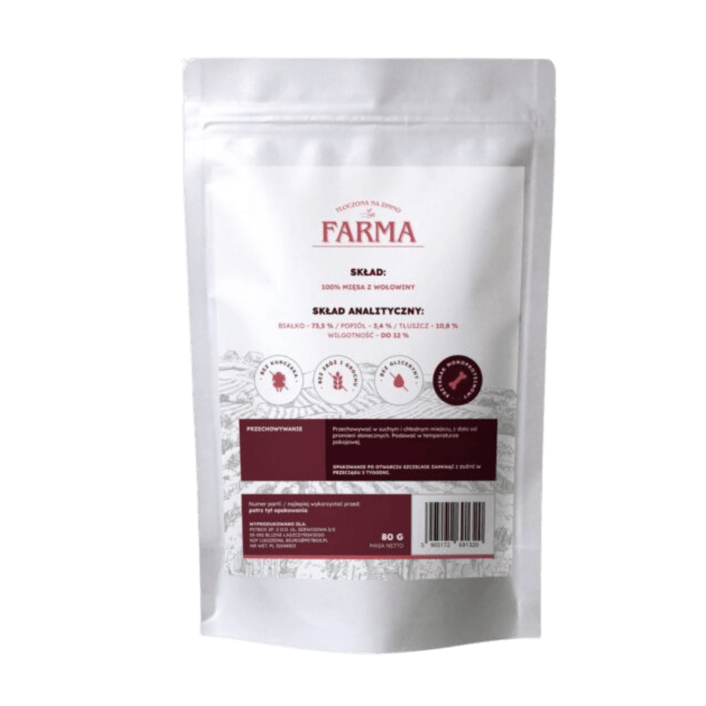 Farma – Przysmaki dla psa, suszone trenerki z wołowiny 80g
