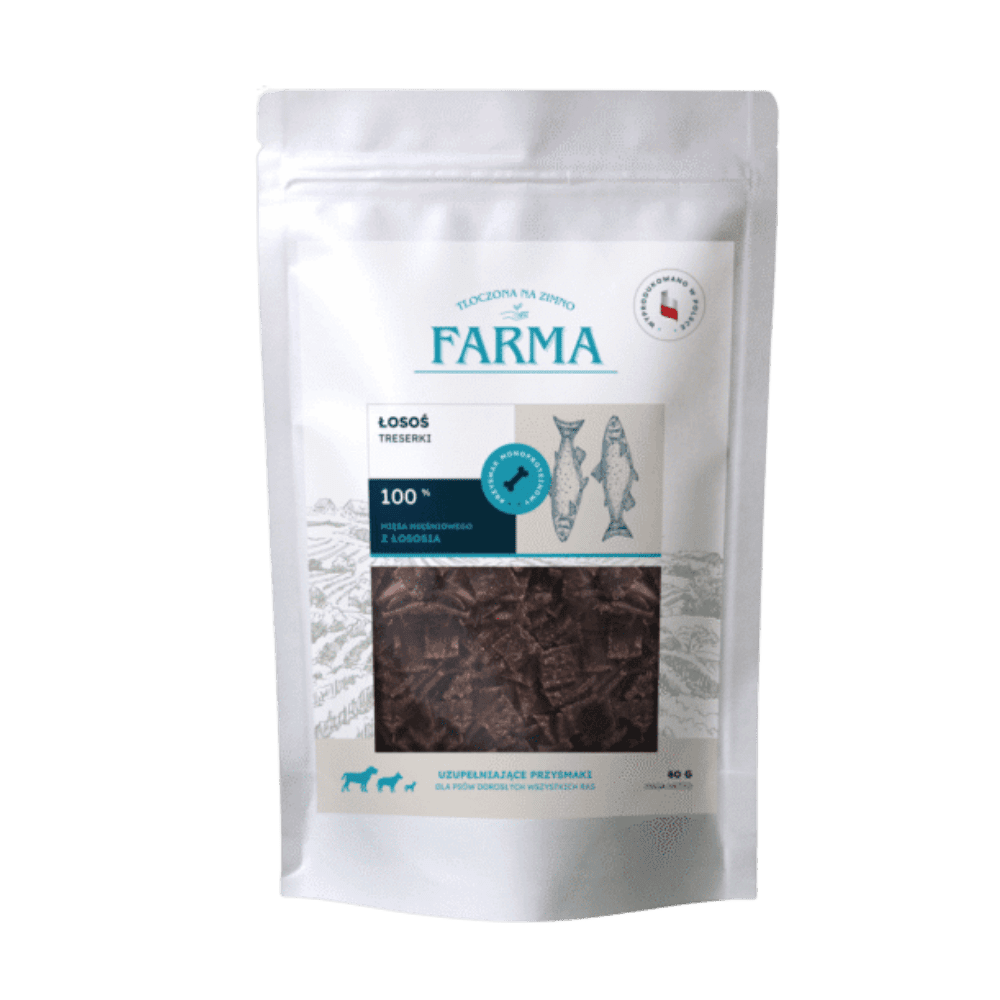 Farma – Przysmaki dla psa, suszone trenerki z łososia 80g