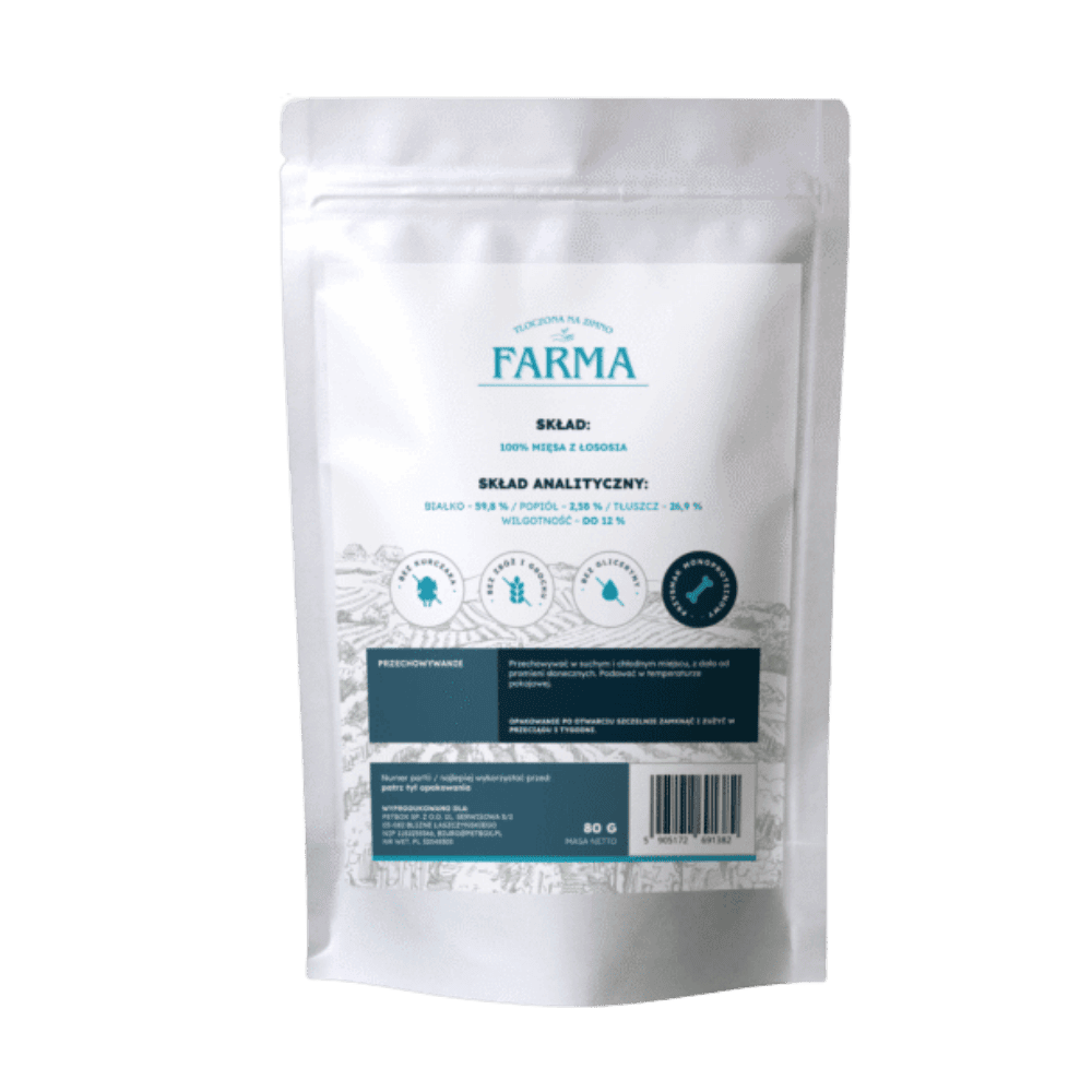 Farma – Przysmaki dla psa, suszone trenerki z łososia 80g