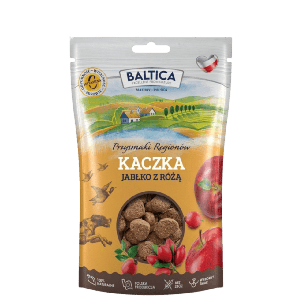 Baltica Przysmaki Regionów – Przysmaki dla psa, kaczka z jabłkiem i różą 100g