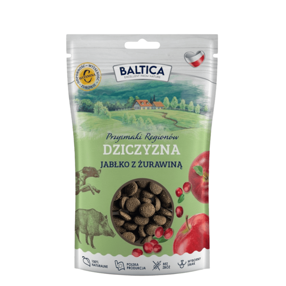 Baltica Przysmaki Regionów – Przysmaki dla psa, dziczyzna z jabłkiem i żurawiną 100g