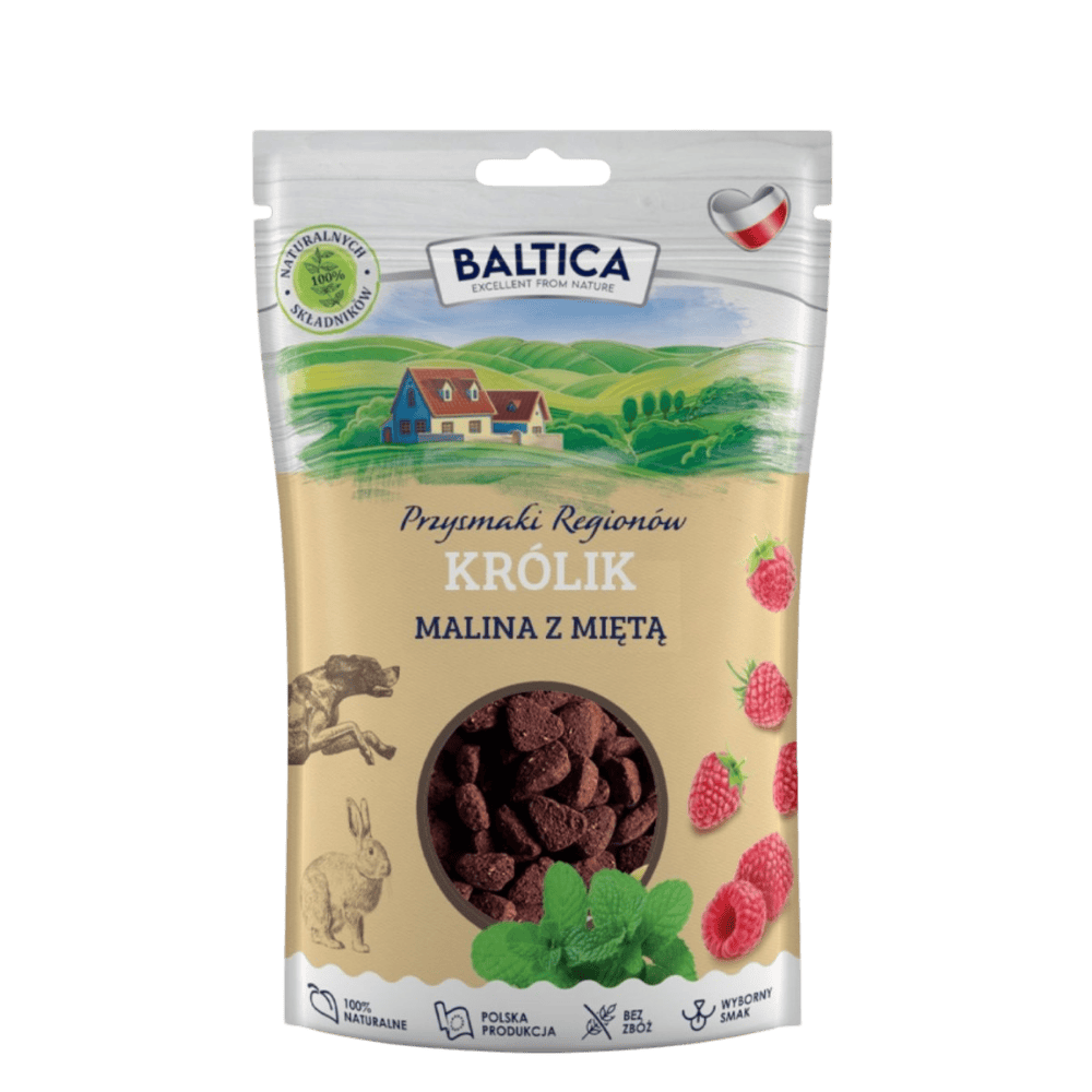 Baltica Przysmaki Regionów – Przysmaki dla psa, królik z maliną i miętą 100g