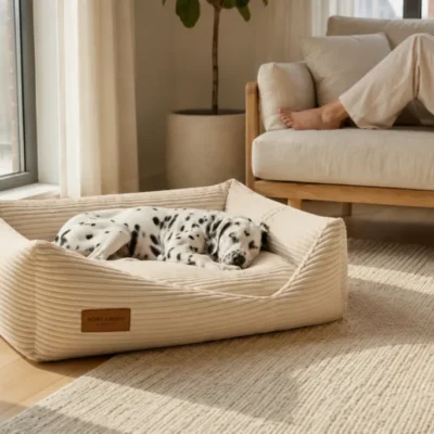 Bowl&Bone Republic Deco – Sztruksowe legowisko, kanapa dla psa i kota, zielone - obrazek 2