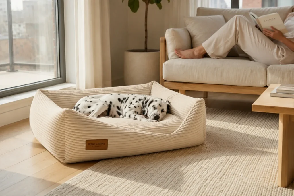 Bowl&Bone Republic Deco – Sztruksowe legowisko, kanapa dla psa i kota, zielone